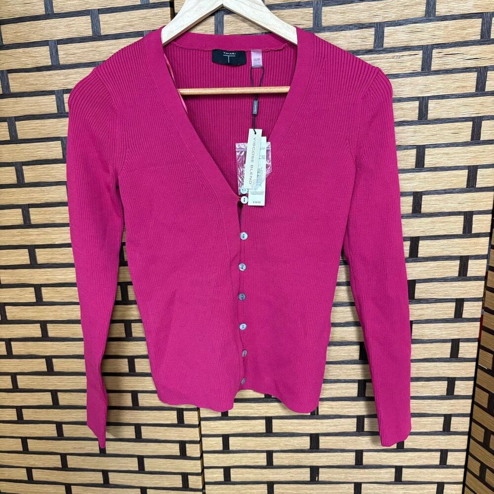 Tahari Berry Color Button Front Cardigan Size XS